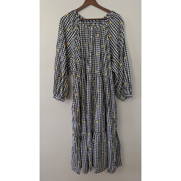 Old Navy Tiered Midi Dress Gingham Cottagecore Floral Embroidered Prairie XXL - Picture 1 of 13